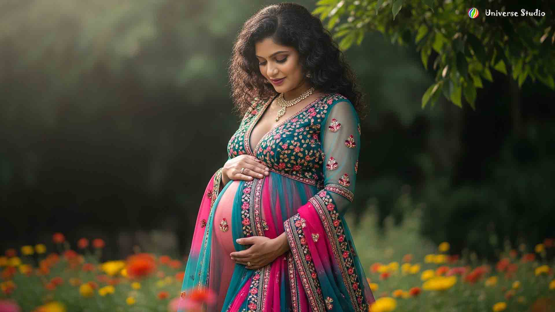 Expecting mother posing for maternity photoshoot in Chandauli